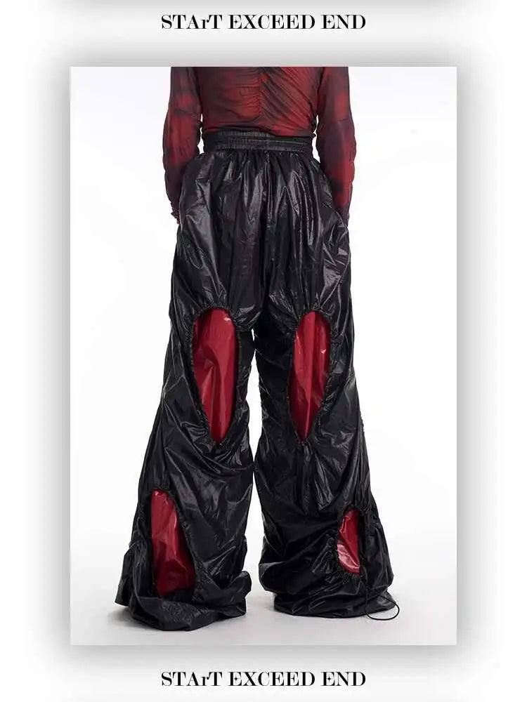 LUZHEN Personalisierte Farbkontrast Hohl Patchwork Design Weites Bein Freizeithose Herren Stilvolle High Street Baggy Hose LZ9561 Festival Outfits | Techno Shirts | Rave Clothing