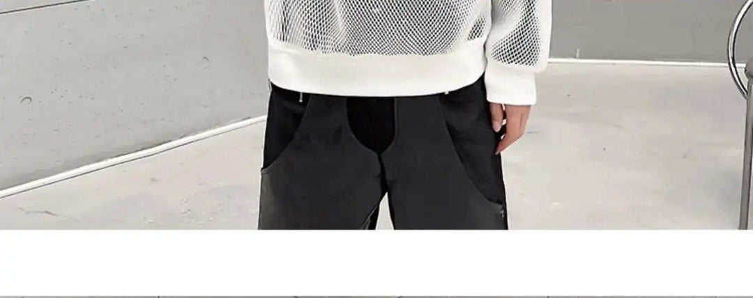 LUZHEN 2025 Frühling High Street Perspektive Original Mesh Design Pullover Herrenmode Metall Schnalle Schmücken Casual Tops LZ3027 Festival Outfits | Techno Shirts | Rave Clothing