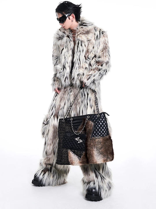 Mauroicardi Herbst Winter Lange Bunte Dicke Warme Haarige Flauschigen Faux Pelz Breite Bein Hosen Männer Taschen Runway Fashion Streetwear Festival Outfits | Techno Shirts | Rave Clothing