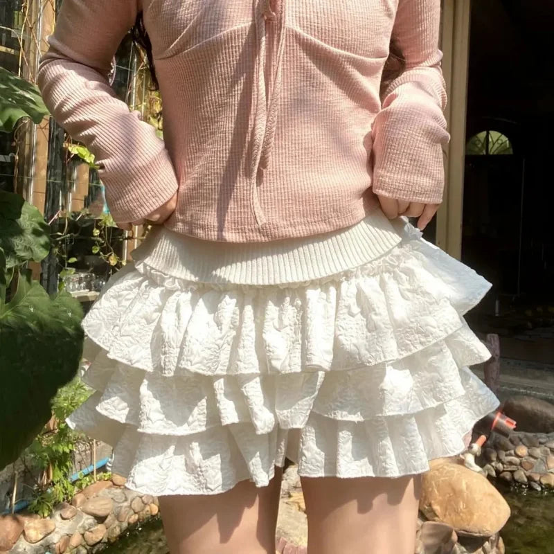 Kawaii Lolita Rock Shorts Frauen Sommer Rüschen Patchwork Layered Hohe Taille Nette Balletcore Mini Rock Tutu Petticoat Festival Outfits | Techno Shirts | Rave Clothing