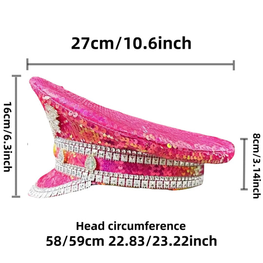 Luxury Festival Captain Hat Rhinestone Military Cap Sergeant Hat Mucis Festival Steampunk Caps for Unisex Adult Masquerade Festival Outfits | Techno Shirts | Rave Clothing