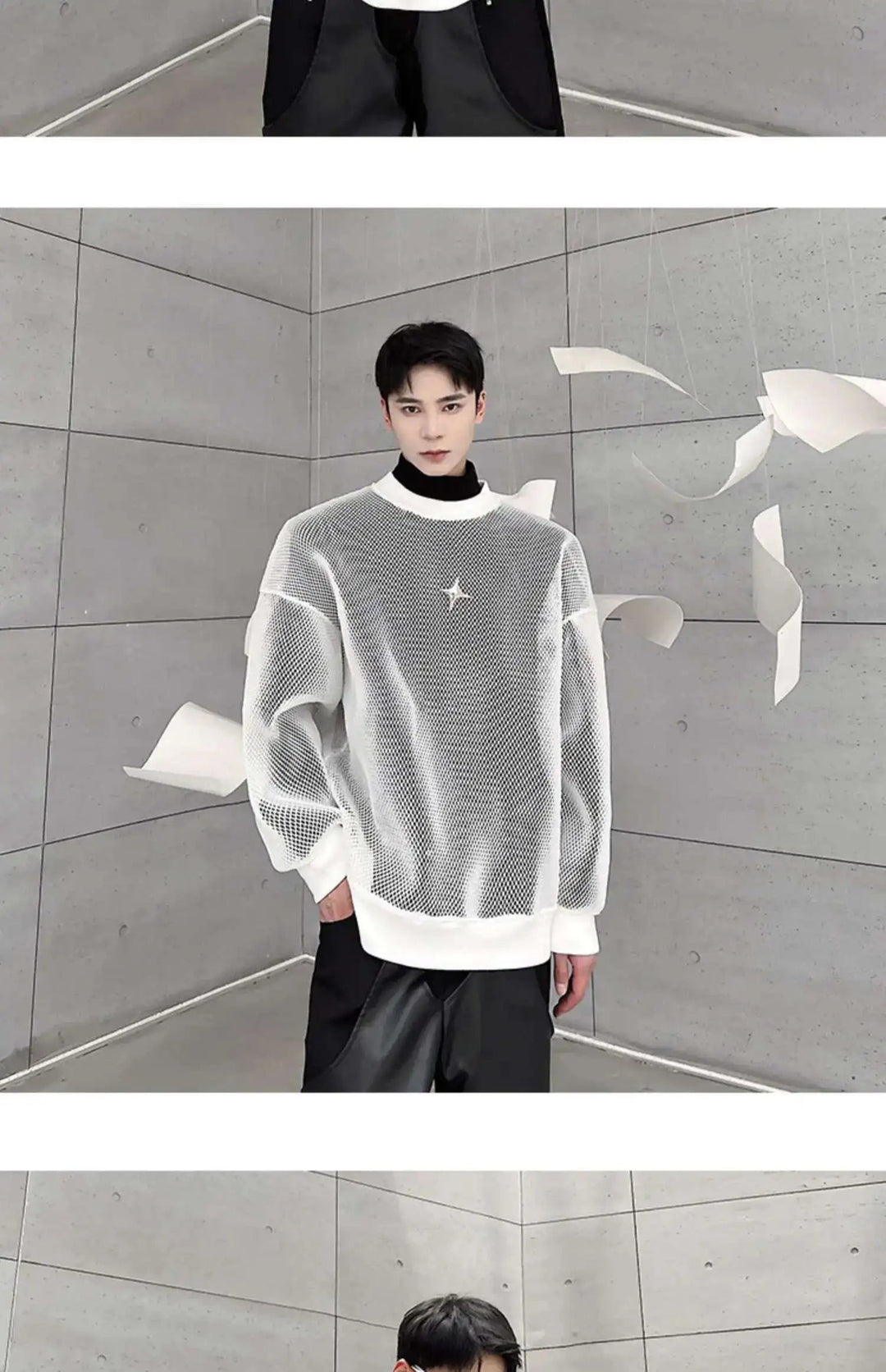 LUZHEN 2025 Frühling High Street Perspektive Original Mesh Design Pullover Herrenmode Metall Schnalle Schmücken Casual Tops LZ3027 Festival Outfits | Techno Shirts | Rave Clothing