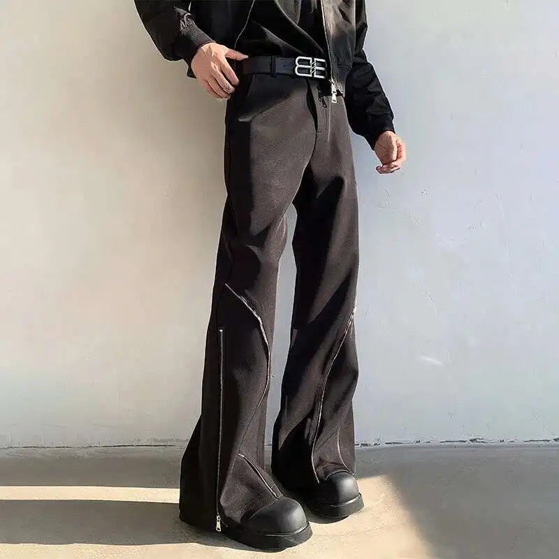 LUZHEN 2025 Frühjahr Neue Original Elegante Einfarbig Casual Hosen Herrenmode Zipper Bein Design Lose Männliche Horn Hosen LZ8361 Festival Outfits | Techno Shirts | Rave Clothing