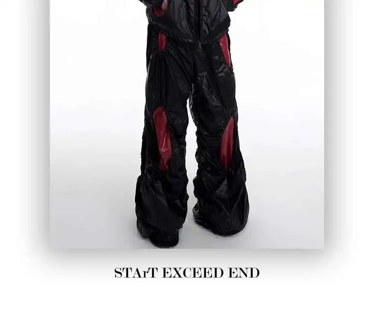 LUZHEN Personalisierte Farbkontrast Hohl Patchwork Design Weites Bein Freizeithose Herren Stilvolle High Street Baggy Hose LZ9561 Festival Outfits | Techno Shirts | Rave Clothing