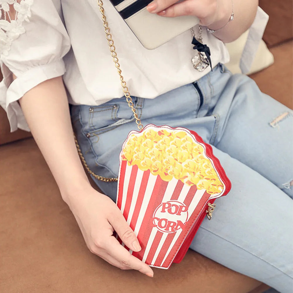 Cute Popcorn Shoulder Bag for Woman Cupcake Hamburger Chain Bag Causal Handbag Purse Clutch Cute Popcorn Crossbody Messenger Bag Festival Outfits | Techno Shirts | Rave Clothing