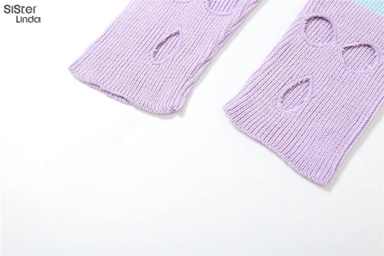 Sister linda gestrickte hipster chic y2k hohle hose frauen zerrissen elastische hohe taille lässige basi hose weibliche hosen streetwear FESTIVAL OUTFITS & STREETWEAR