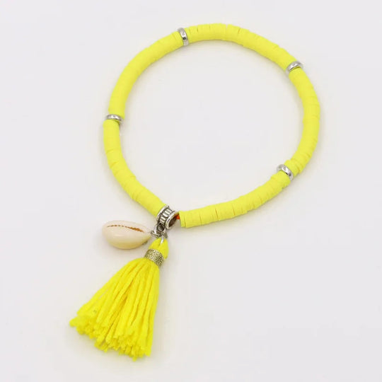 Handgemachte Schmuck Boho Armbänder für Frauen Mode Bunte Polymer Clay Perlen Shell Quaste Armband Geschenke für Weibliche Mädchen Festival Outfits | Techno Shirts | Rave Clothing