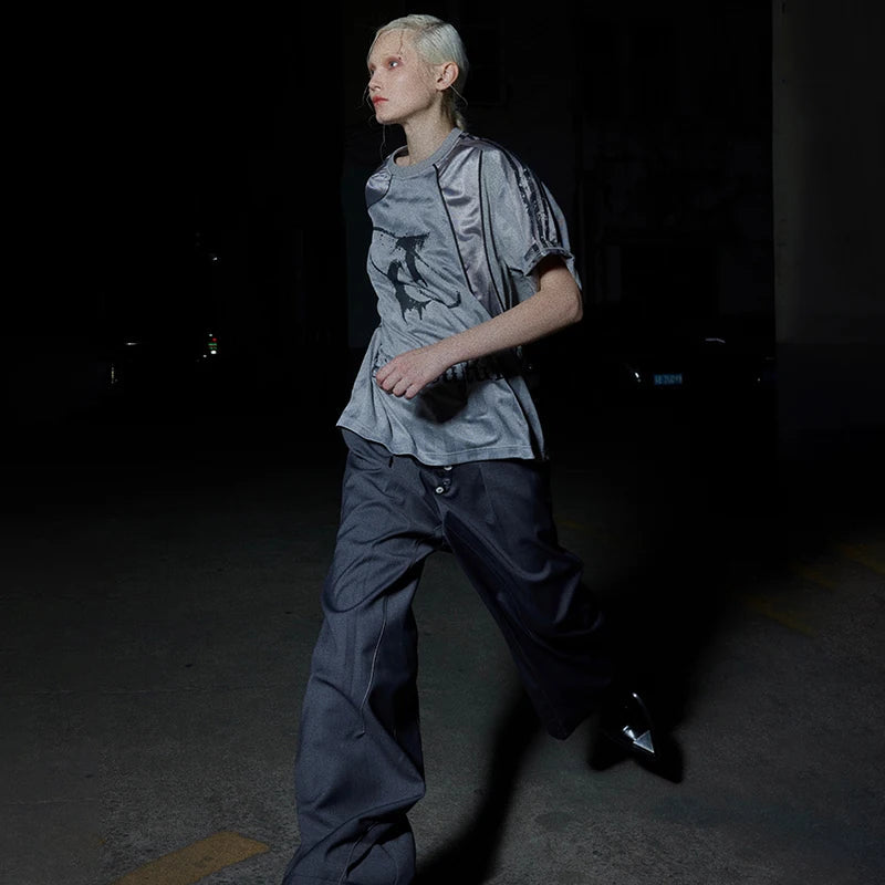 LUZHEN 2025 Sommer Hohe Qualität Farbe Kontrast Gedruckt Schulter Pad Tops Männer Trendy Hübsche Lose Straße Casual T-shirts JY 1713 Festival Outfits | Techno Shirts | Rave Clothing