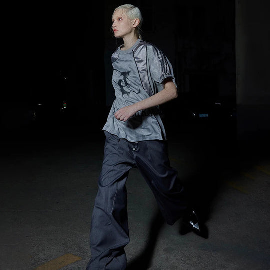 LUZHEN 2025 Sommer Hohe Qualität Farbe Kontrast Gedruckt Schulter Pad Tops Männer Trendy Hübsche Lose Straße Casual T-shirts JY 1713 Festival Outfits | Techno Shirts | Rave Clothing