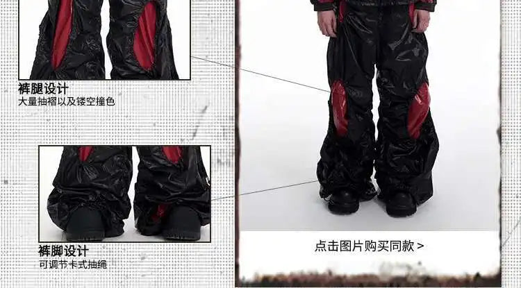 LUZHEN Personalisierte Farbkontrast Hohl Patchwork Design Weites Bein Freizeithose Herren Stilvolle High Street Baggy Hose LZ9561 Festival Outfits | Techno Shirts | Rave Clothing