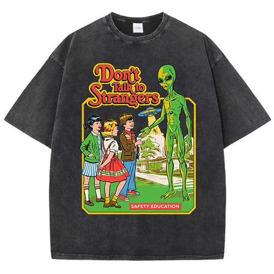 Cartoon Alien Klassische Kommunikation Druck Frauen T-shirt Atmungsaktive Baumwolle Kurzarm Gewaschen Vintage Abgenutzt Weibliche T Shirts Festival Outfits | Techno Shirts | Rave Clothing