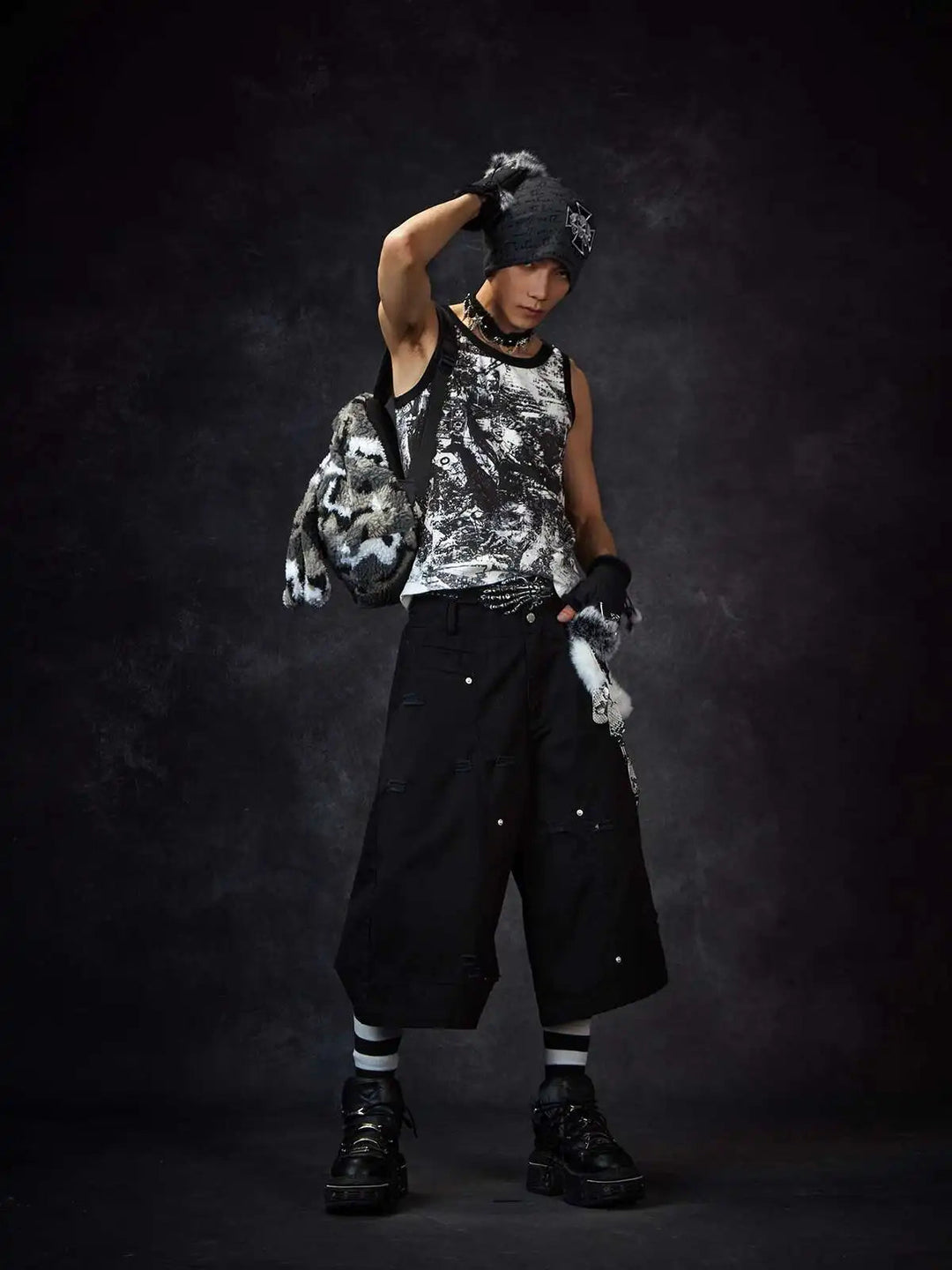 LUZHEN Streifen Patchwork Einfarbig Geerntete Hosen Männer 2025, Neue Lose Gerade Straße Casual Shorts Hosen Männliche Kleidung JY1609 Festival Outfits | Techno Shirts | Rave Clothing