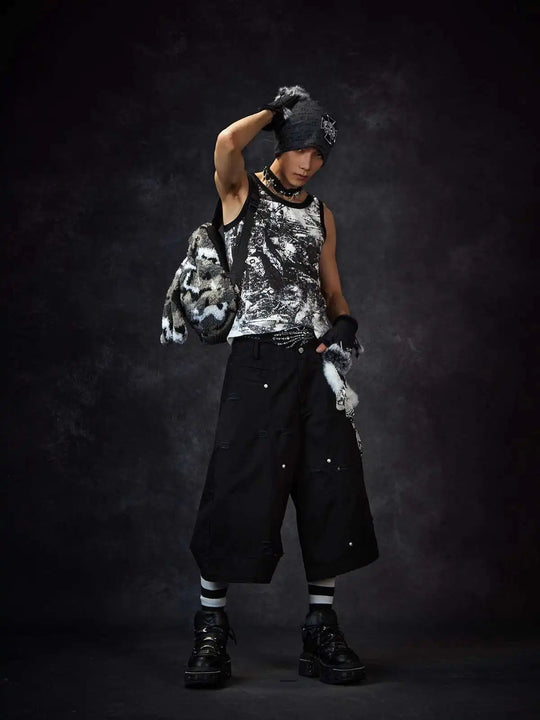 LUZHEN Streifen Patchwork Einfarbig Geerntete Hosen Männer 2025, Neue Lose Gerade Straße Casual Shorts Hosen Männliche Kleidung JY1609 Festival Outfits | Techno Shirts | Rave Clothing