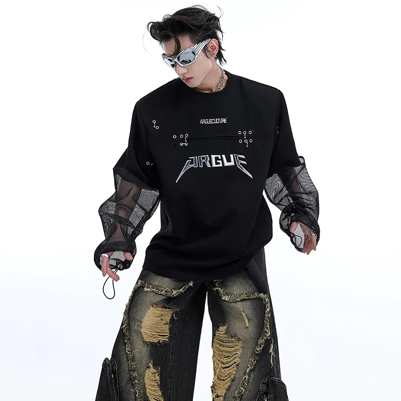 LUZHEN Mode Neue Original Gaze Spleißen Design Langarm T Shirts männer 2025, Trendy Nische Hohe Qualität Casual Tops LZ3975 Festival Outfits | Techno Shirts | Rave Clothing