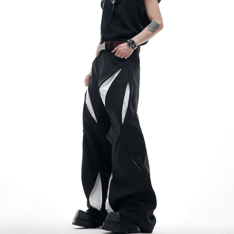 LUZHEN Personalisierte Original Streetwear Trendy Aushöhlen Patchwork Design Lose Breite Bein Casual Hosen Männer 2025, Hosen JY1701 Festival Outfits | Techno Shirts | Rave Clothing