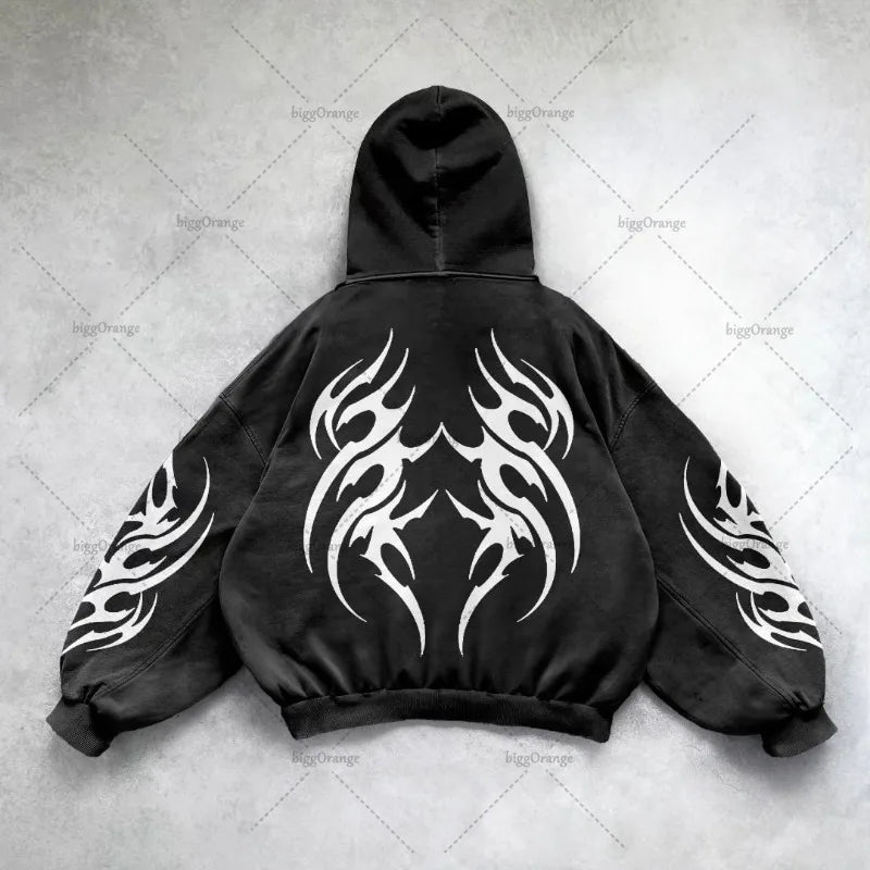 Gothic Punk Grafik Druck Übergroßen Sweatshirt High Street Harajuku Y2K Streetwear Jacke Männer Hip Hop Retro Casual Zipper Hoodie Festival Outfits | Techno Shirts | Rave Clothing