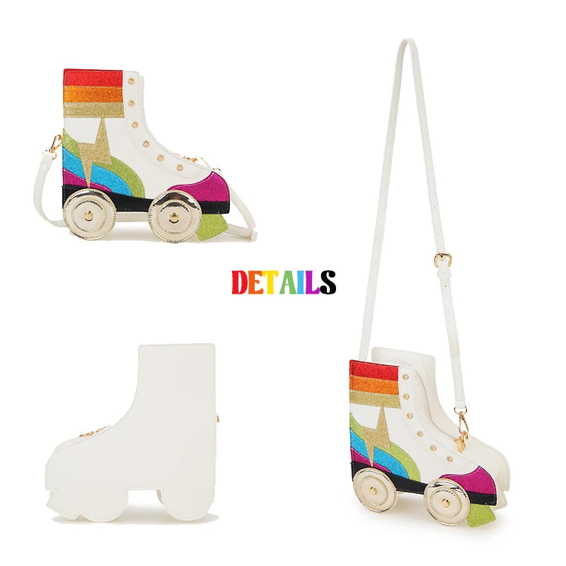 Fun Rainbow Glitter Roller Skate Women Handbag for Girls Novelty Rollerblade Crossbody and Pures Dazzing Daily Shoulder Bag Gift Festival Outfits | Techno Shirts | Rave Clothing