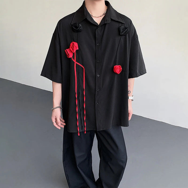 LUZHEN Original Dreidimensionale Patchwork Design Elegante Kurzarm Tops Männer der 2025 Sommer Trendy Lose Beiläufige Tops JY1625 Festival Outfits | Techno Shirts | Rave Clothing