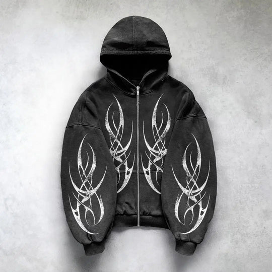 Gothic Punk Grafik Druck Übergroßen Sweatshirt High Street Harajuku Y2K Streetwear Jacke Männer Hip Hop Retro Casual Zipper Hoodie Festival Outfits | Techno Shirts | Rave Clothing