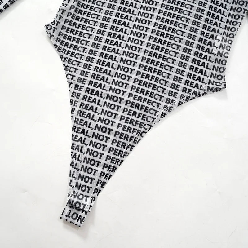 Shestyle Brief Gedruckt Mesh Transparent Bodystui Frauen Getäfelten Zeitung Langarm Rundhals T-Shirts Tanga Schöne Heiße Festival Outfits | Techno Shirts | Rave Clothing
