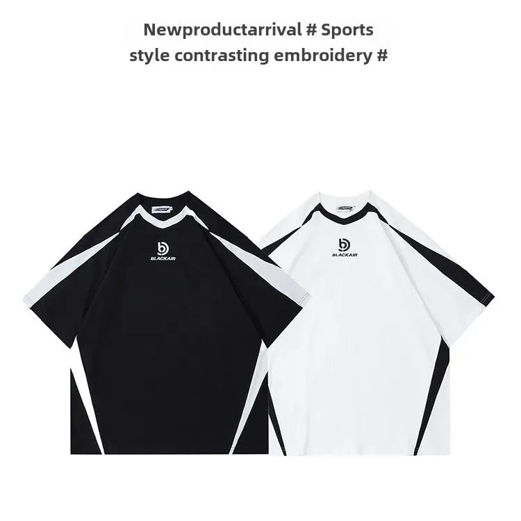 Vintage Gespleißte Schulter Kurzarm T-Shirt Männer Frauen Sommer Streetwear Oversize Paar Lose-Fit Top Rundhals Material Festival Outfits | Techno Shirts | Rave Clothing