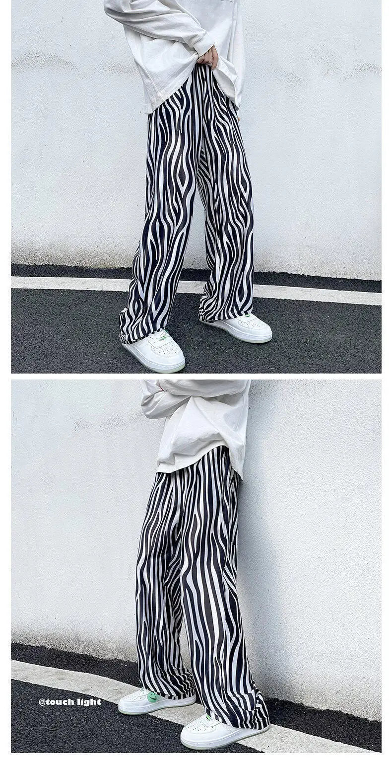 LUZHEN 2025 Sommer Farbe Kontrast Streifen Gedruckt Eis Seide Casual Hosen männer Hohe Qualität Gerade Elastische Taille Hose JY1307 Festival Outfits | Techno Shirts | Rave Clothing