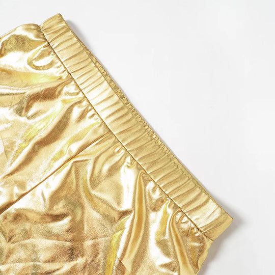 Sexy Frauen Shiny Gold Silber Bustier Crop Tops Helle PU Leder Krone Gürtel Abnehmen Taille Liebsten Low-cut Korsett top Sommer Festival Outfits | Techno Shirts | Rave Clothing