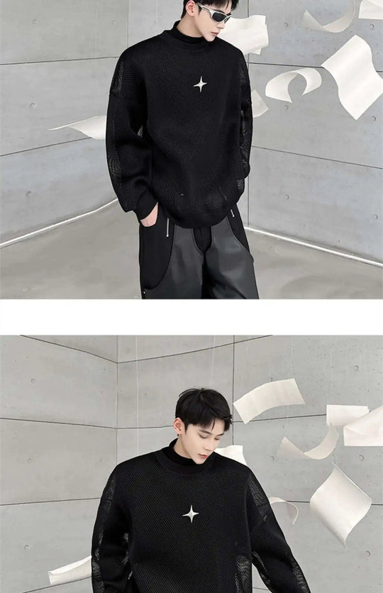 LUZHEN 2025 Frühling High Street Perspektive Original Mesh Design Pullover Herrenmode Metall Schnalle Schmücken Casual Tops LZ3027 Festival Outfits | Techno Shirts | Rave Clothing