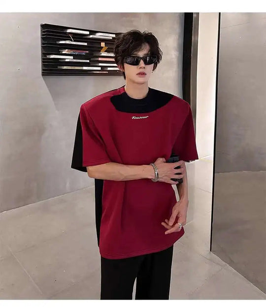 LUZHEN Original Personalisierte Farbe Kontrast Design Kurzarm T-shirts 2025, Sommer Hübsche Schulter Pad Casual Tops JY1473 Festival Outfits | Techno Shirts | Rave Clothing