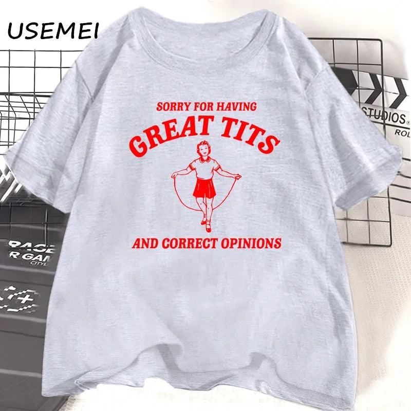 Sorry for To Have Great Tits T-Shirts, lässiges Kurzarm-T-Shirt, lustiges Zitat, Feminismus-T-Shirt, Damenbekleidung, Tops, weibliche T-Shirts Festival Outfits | Techno Shirts | Rave Clothing