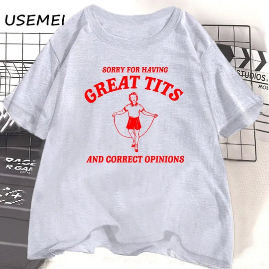 Sorry for To Have Great Tits T-Shirts, lässiges Kurzarm-T-Shirt, lustiges Zitat, Feminismus-T-Shirt, Damenbekleidung, Tops, weibliche T-Shirts Festival Outfits | Techno Shirts | Rave Clothing