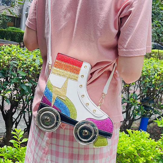 Fun Rainbow Glitter Roller Skate Women Handbag for Girls Novelty Rollerblade Crossbody and Pures Dazzing Daily Shoulder Bag Gift Festival Outfits | Techno Shirts | Rave Clothing
