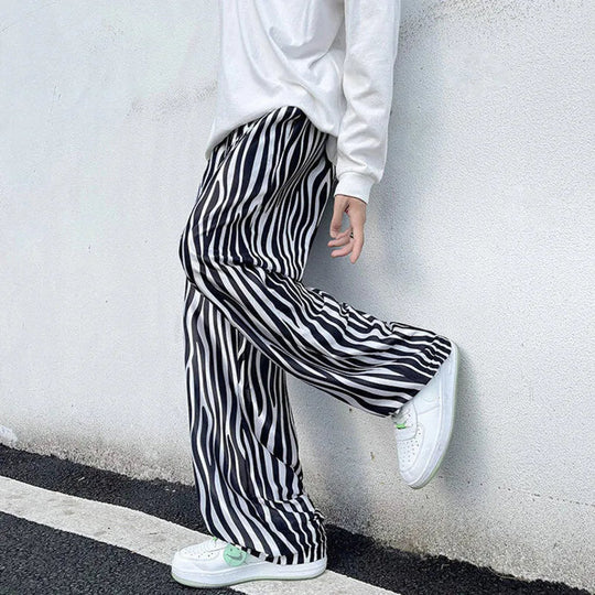 LUZHEN 2025 Sommer Farbe Kontrast Streifen Gedruckt Eis Seide Casual Hosen männer Hohe Qualität Gerade Elastische Taille Hose JY1307 Festival Outfits | Techno Shirts | Rave Clothing