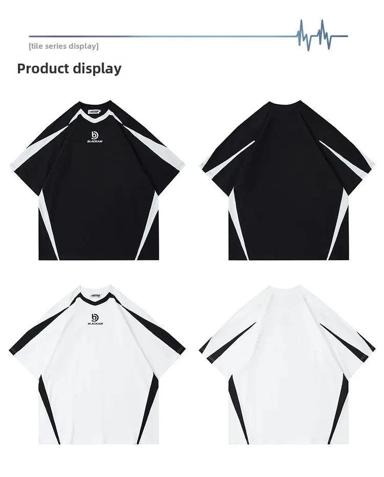 Vintage Gespleißte Schulter Kurzarm T-Shirt Männer Frauen Sommer Streetwear Oversize Paar Lose-Fit Top Rundhals Material Festival Outfits | Techno Shirts | Rave Clothing