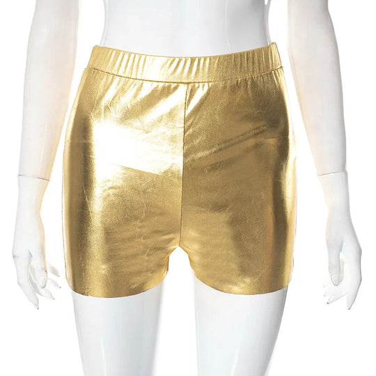 Sexy Frauen Shiny Gold Silber Bustier Crop Tops Helle PU Leder Krone Gürtel Abnehmen Taille Liebsten Low-cut Korsett top Sommer Festival Outfits | Techno Shirts | Rave Clothing