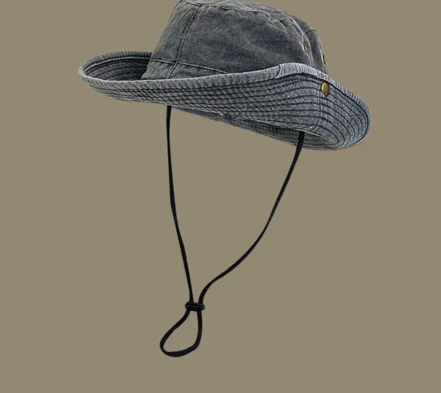 2025 Blaue Cowboy-Wander-Eimerhüte mit Schnur, Herren-Denim-Strand-Sonnenhut für Damen, Outdoor, Paar, Bob, Panama, Sommer-Fischerkappe Festival Outfits | Techno Shirts | Rave Clothing