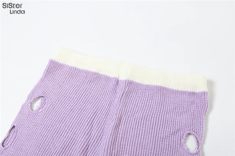 Sister linda gestrickte hipster chic y2k hohle hose frauen zerrissen elastische hohe taille lässige basi hose weibliche hosen streetwear FESTIVAL OUTFITS & STREETWEAR