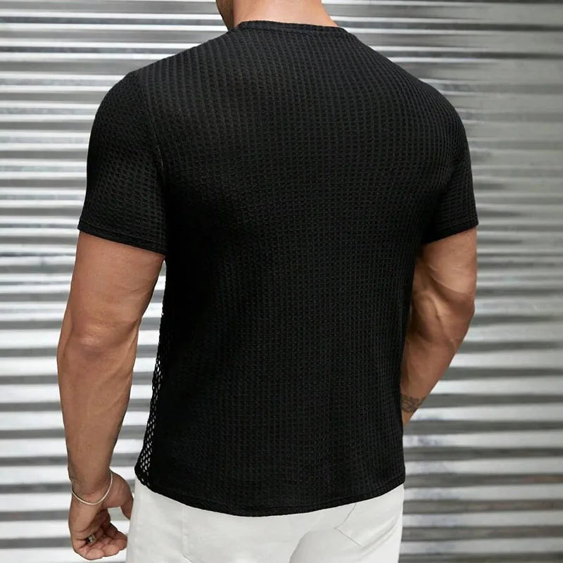 Men's Leather Stitching Net Shirt Motorcycle Leather Vest Top Sexy See-through Hooded Vest Muscular Men Fitness Vest Tank Top Me Festival Outfits | Techno Shirts | Rave Clothing