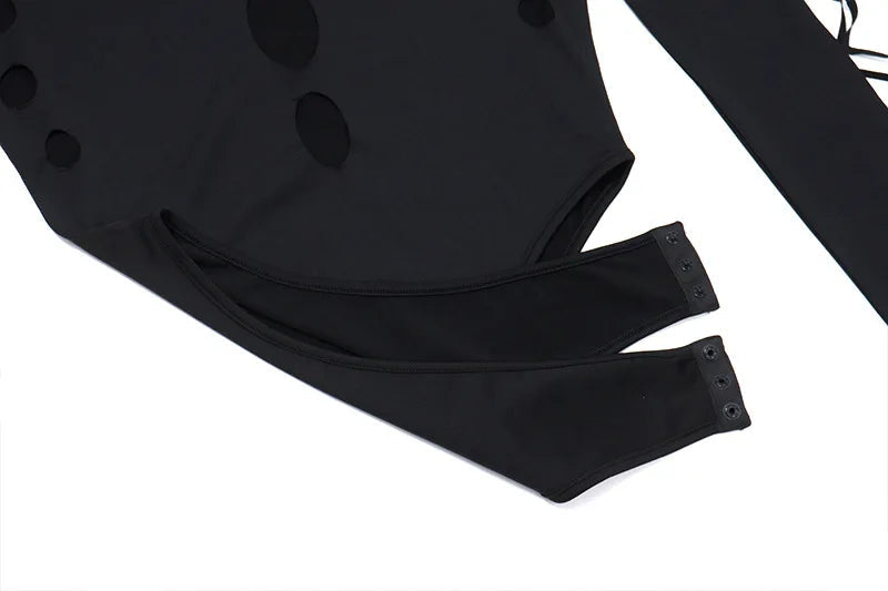 Shestyle Schwarz Aushöhlen Design Körper für Frauen Kalten Schulter Hohe Taille Sexy Halloween Heißer Dame Bodys Neue-Gefunden top Solide Festival Outfits | Techno Shirts | Rave Clothing