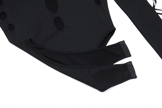 Shestyle Schwarz Aushöhlen Design Körper für Frauen Kalten Schulter Hohe Taille Sexy Halloween Heißer Dame Bodys Neue-Gefunden top Solide Festival Outfits | Techno Shirts | Rave Clothing