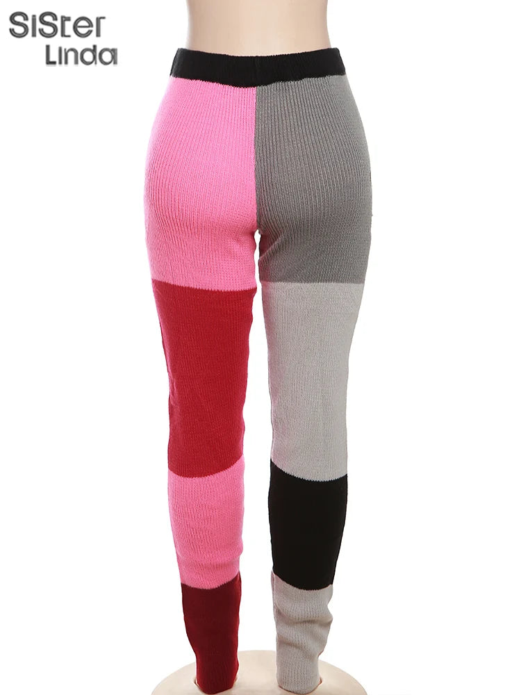 Sister linda gestrickte hipster chic y2k hohle hose frauen zerrissen elastische hohe taille lässige basi hose weibliche hosen streetwear FESTIVAL OUTFITS & STREETWEAR