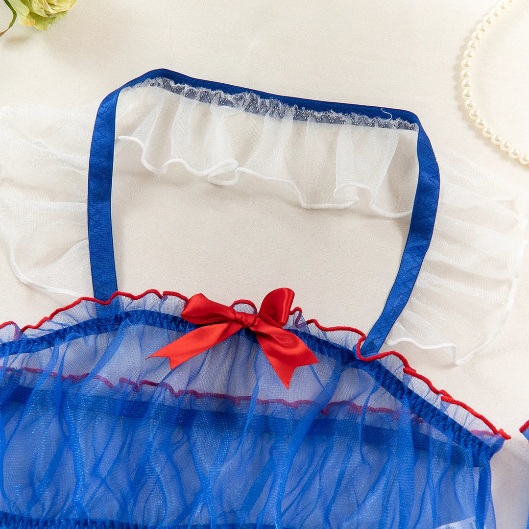 Ellolace Erotik Cosplay Sexy Kostüm Transparent Mesh Rollenspiel Outfit Rüschenbesatz Onlyfans Disguise Strumpfgürtel Exotische Sets Festival Outfits | Techno Shirts | Rave Clothing