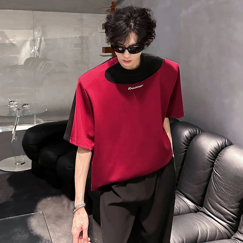 LUZHEN Original Personalisierte Farbe Kontrast Design Kurzarm T-shirts 2025, Sommer Hübsche Schulter Pad Casual Tops JY1473 Festival Outfits | Techno Shirts | Rave Clothing