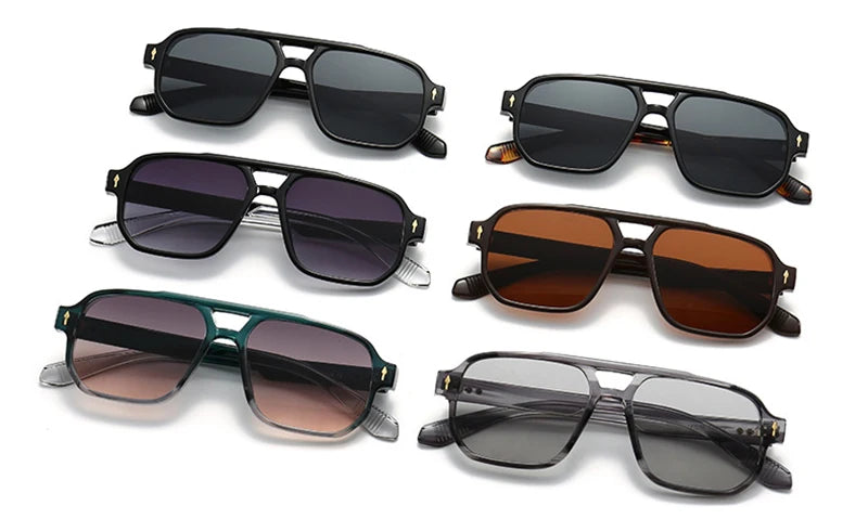 SHAUNA Retro Doppel Brücken Quadrat Sonnenbrille Frauen Gradient Shades UV400 Mode Marke Designer Nieten Männer Sonnenbrille Festival Outfits | Techno Shirts | Rave Clothing