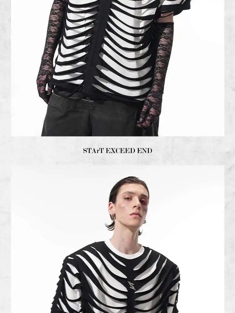 LUZHEN 2025 Sommer Neue Original Personalisierte Aushöhlen Patchwork Design Gefälschte Zwei Stück T-shirts männer High Street Tops JY1125 Festival Outfits | Techno Shirts | Rave Clothing