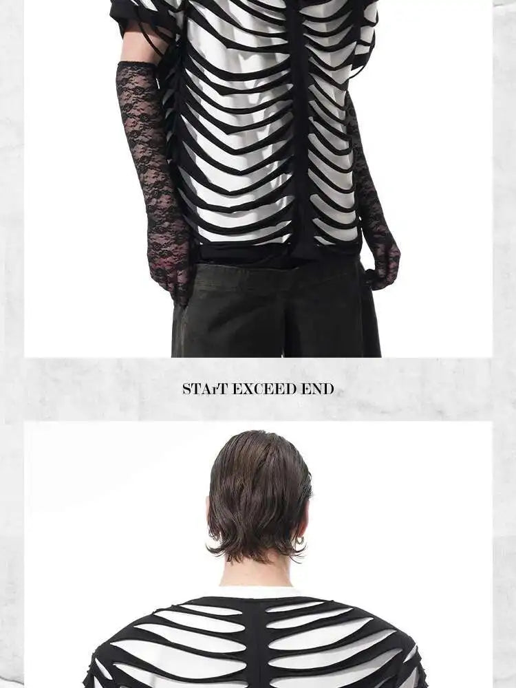 LUZHEN 2025 Sommer Neue Original Personalisierte Aushöhlen Patchwork Design Gefälschte Zwei Stück T-shirts männer High Street Tops JY1125 Festival Outfits | Techno Shirts | Rave Clothing