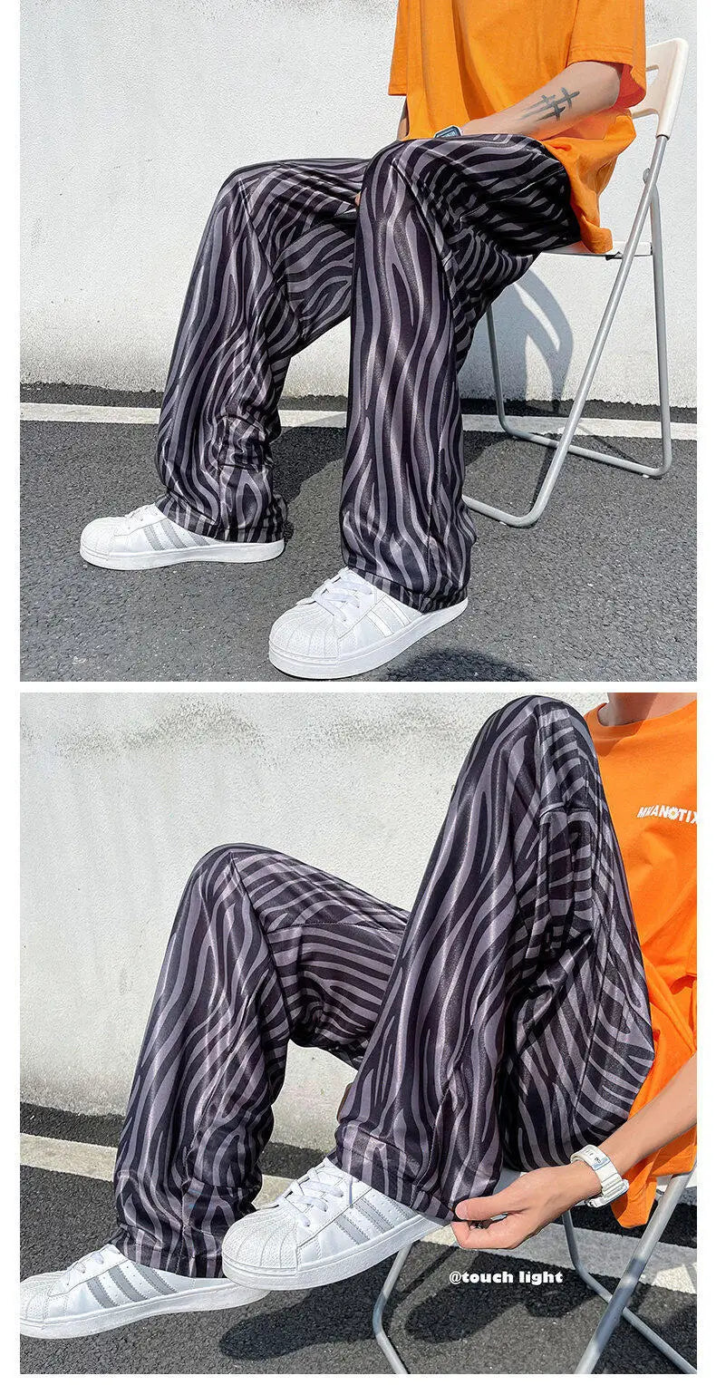 LUZHEN 2025 Sommer Farbe Kontrast Streifen Gedruckt Eis Seide Casual Hosen männer Hohe Qualität Gerade Elastische Taille Hose JY1307 Festival Outfits | Techno Shirts | Rave Clothing