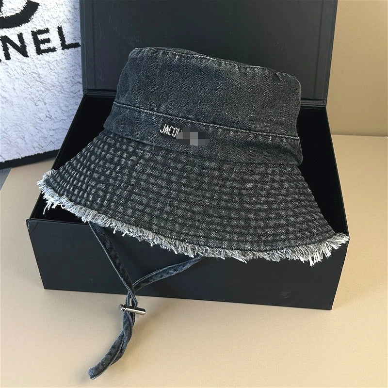 Neue braune Leopardenmuster Designer Cowboy Eimer Hüte mit Schnur Frauen Denim Strand Sonnenhut Outdoor Panama Sommer Fischer Kappe Festival Outfits | Techno Shirts | Rave Clothing