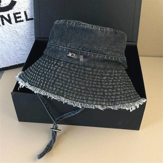 Neue braune Leopardenmuster Designer Cowboy Eimer Hüte mit Schnur Frauen Denim Strand Sonnenhut Outdoor Panama Sommer Fischer Kappe Festival Outfits | Techno Shirts | Rave Clothing