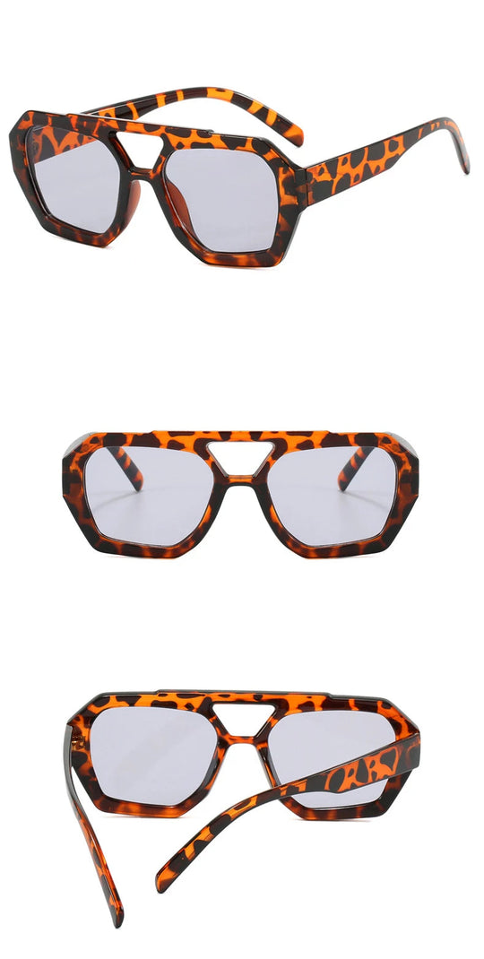 Vintage Quadratische Sonnenbrille für Frauen Männer Dicker Rahmen Doppelte Brücken Brillen Weibliche Mode Chic Polygon Sonnenbrille Leopard Blau Festival Outfits | Techno Shirts | Rave Clothing